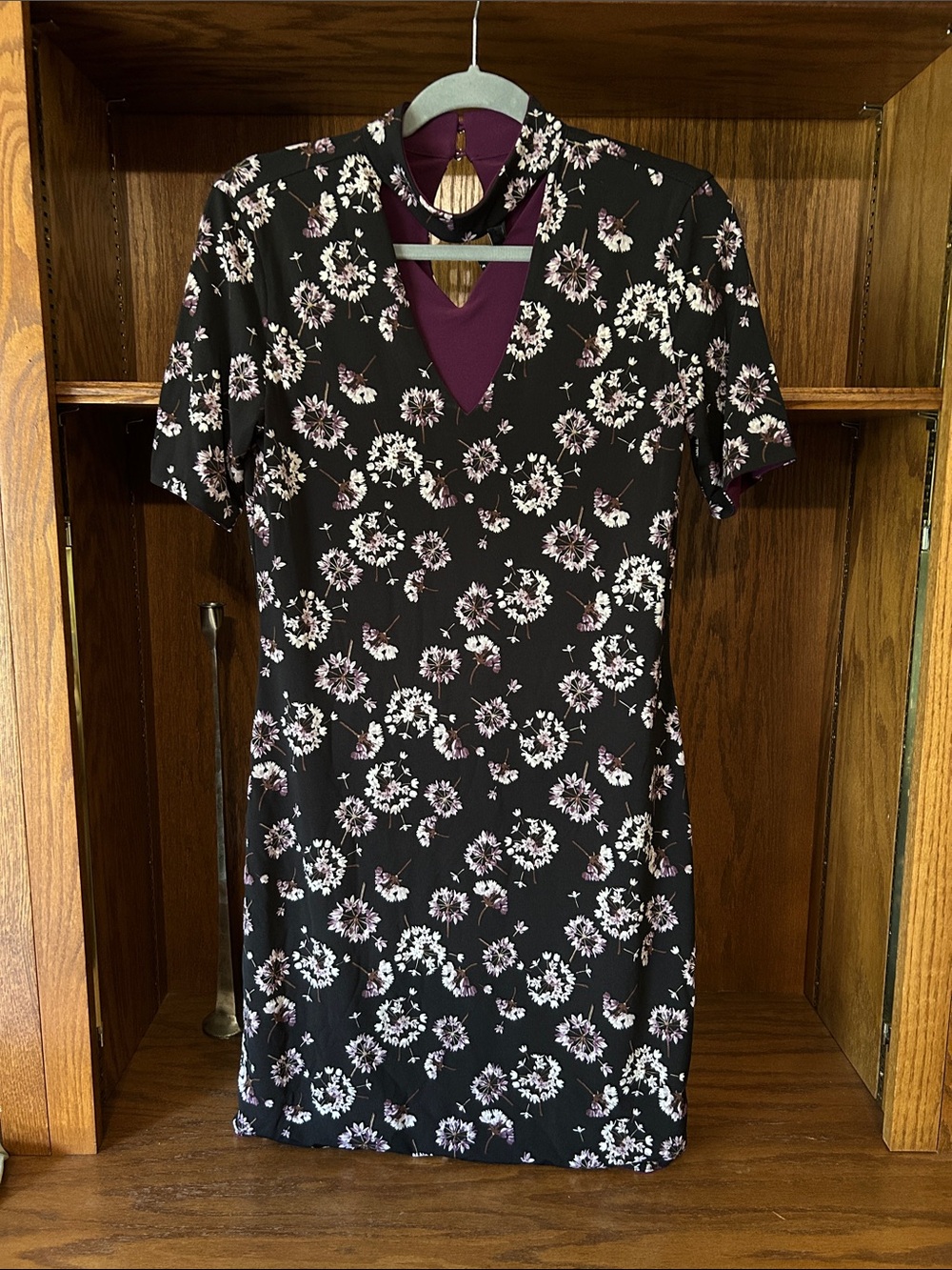 White House Black Market Black Floral Reversible Dress with Plum Inset